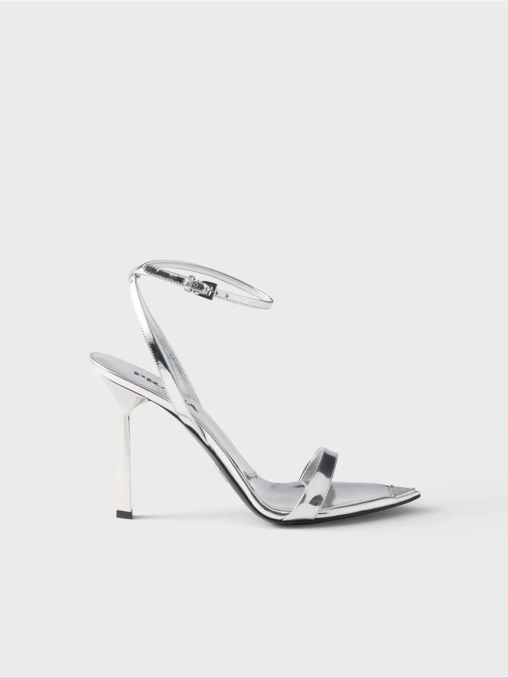Prada Silver Mirror Leather Ankle-Strap Stiletto Sandals